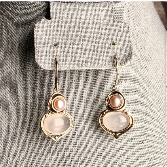 Hagit Gorali Cultured Pearls w Pink Gem Earrings - Picture 3 of 4